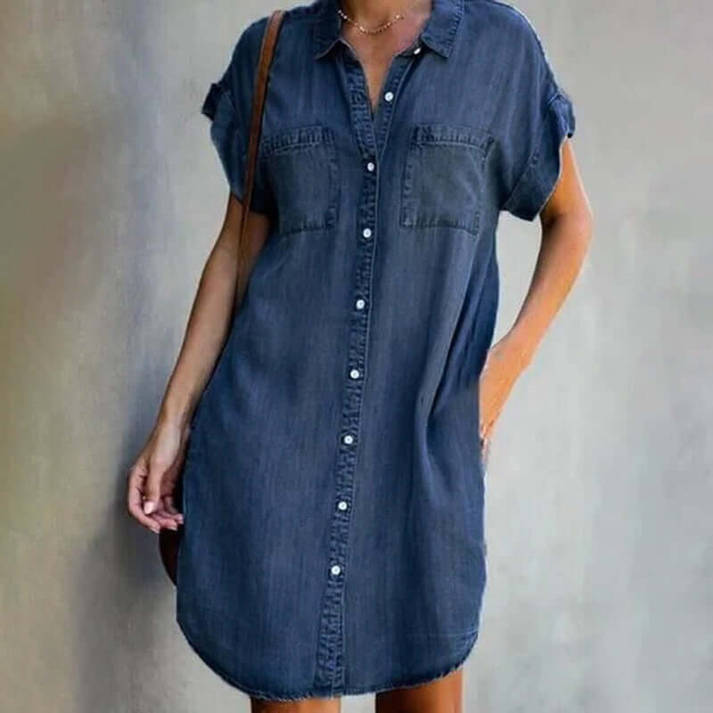 Vestido vaquero corto para mujer con botones