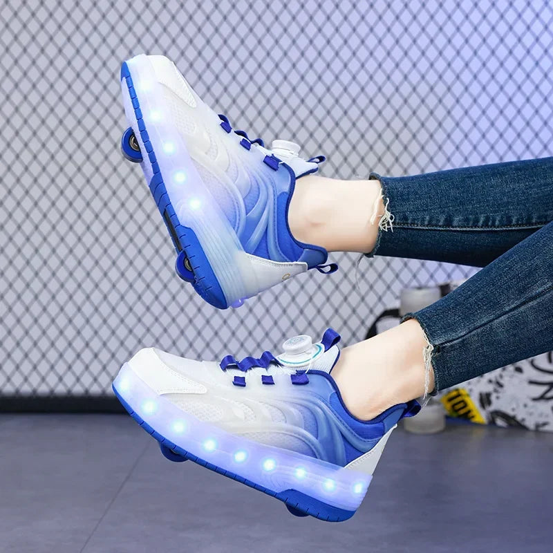 Zapatillas con ruedas y luces LED para niños – Sneakers luminosos para niños y niñas con ruedas recargables por USB