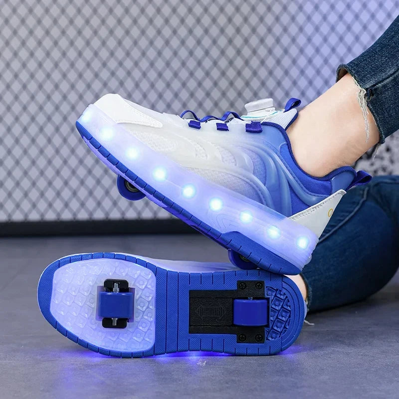 Zapatillas con ruedas y luces LED para niños – Sneakers luminosos para niños y niñas con ruedas recargables por USB