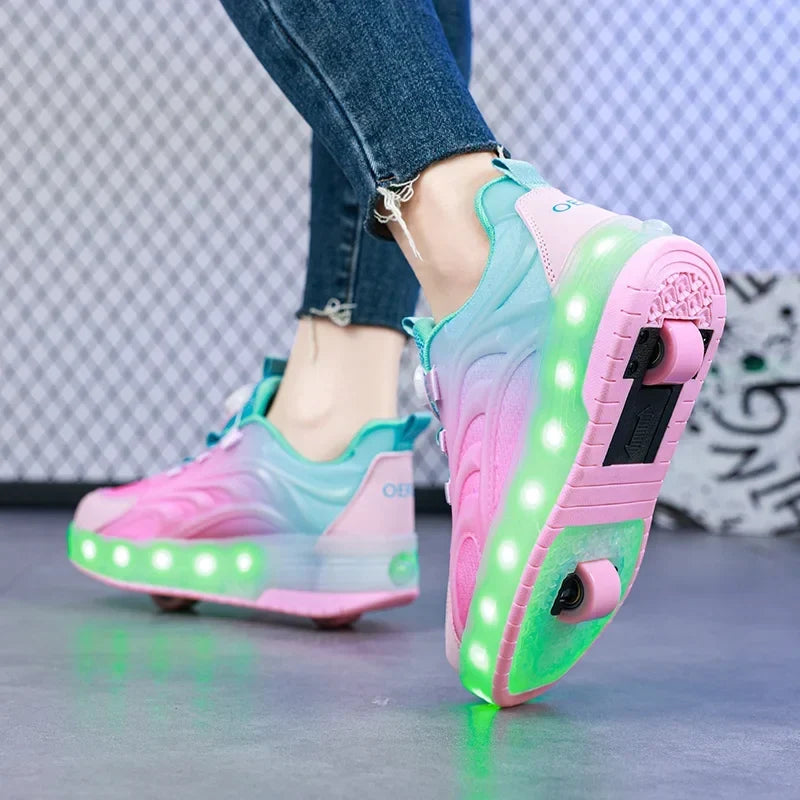 Zapatillas con ruedas y luces LED para niños – Sneakers luminosos para niños y niñas con ruedas recargables por USB