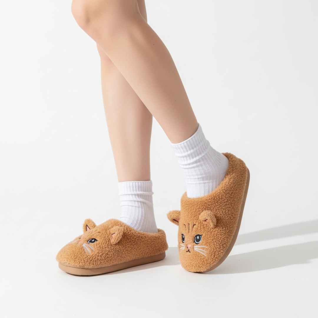 Zapatillas de casa acogedoras con diseño de bigotes