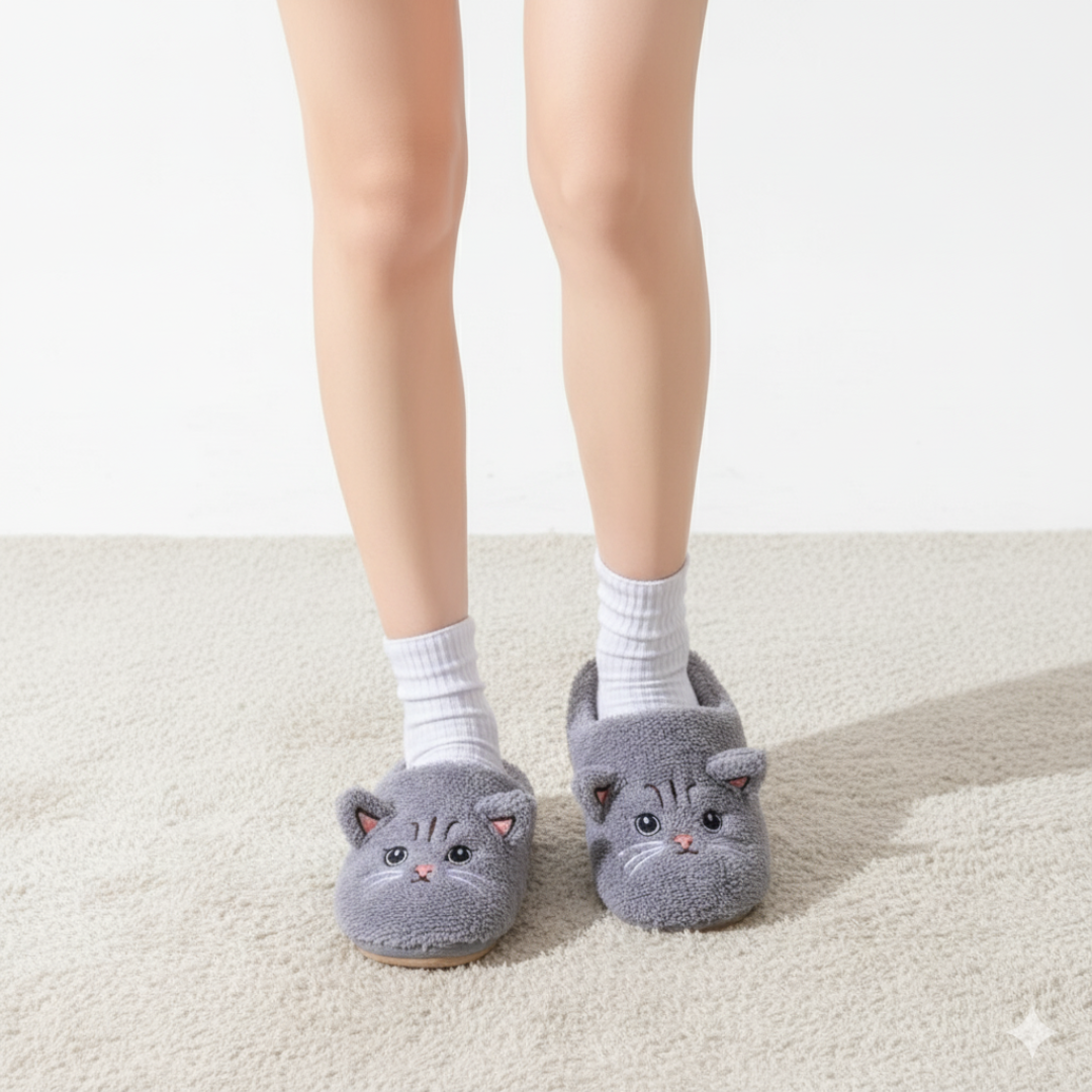 Zapatillas de casa acogedoras con diseño de bigotes