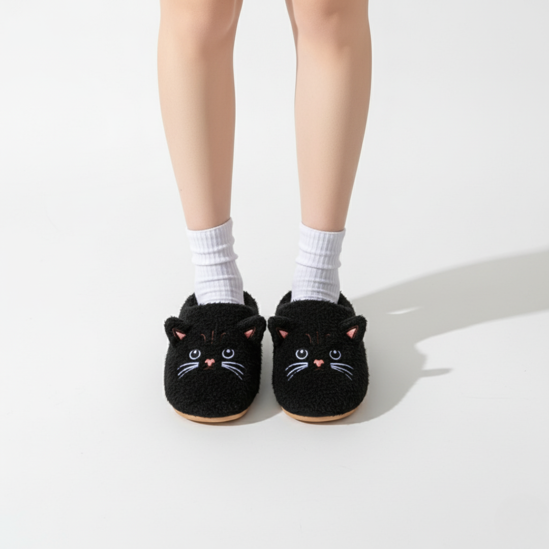 Zapatillas de casa acogedoras con diseño de bigotes