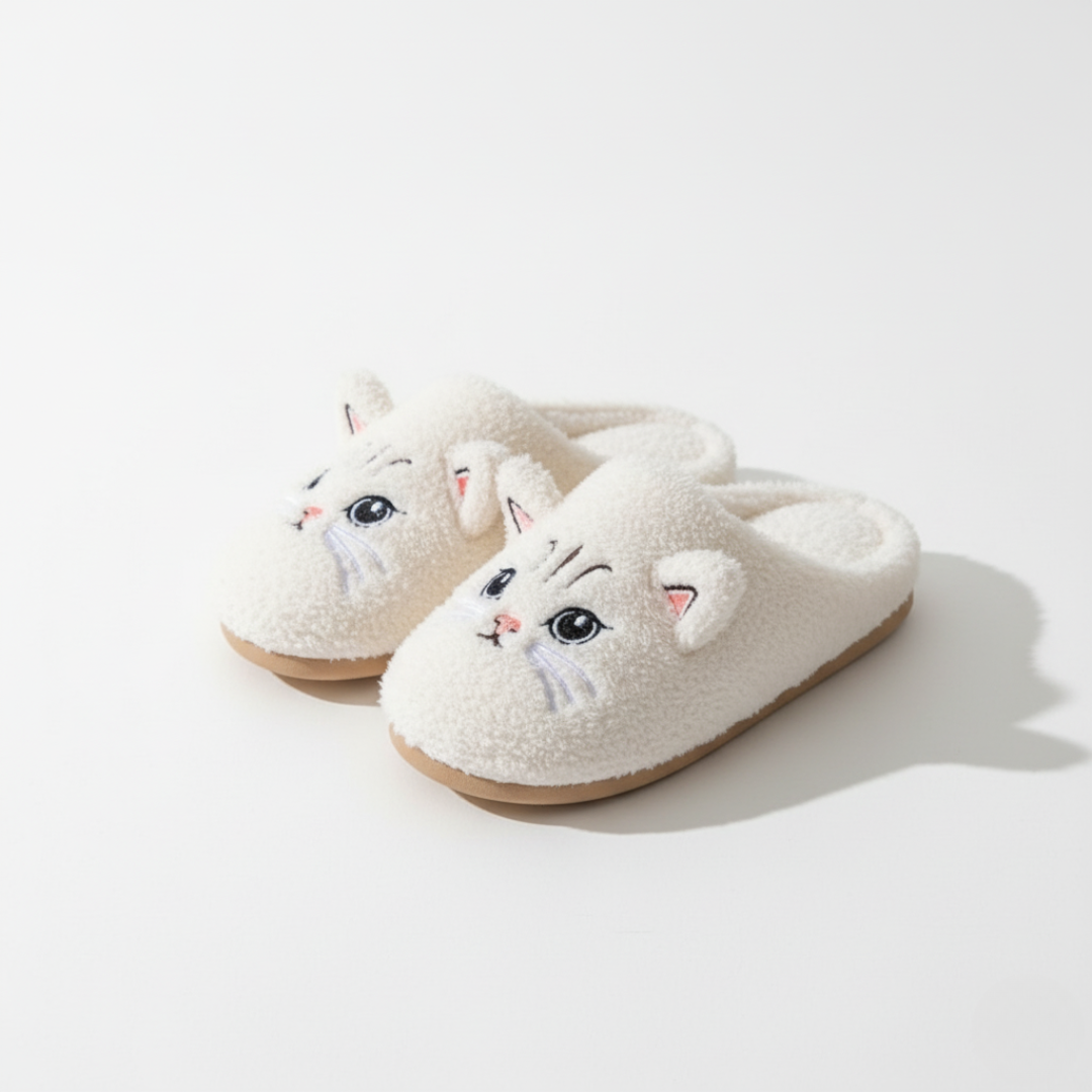 Zapatillas de casa acogedoras con diseño de bigotes
