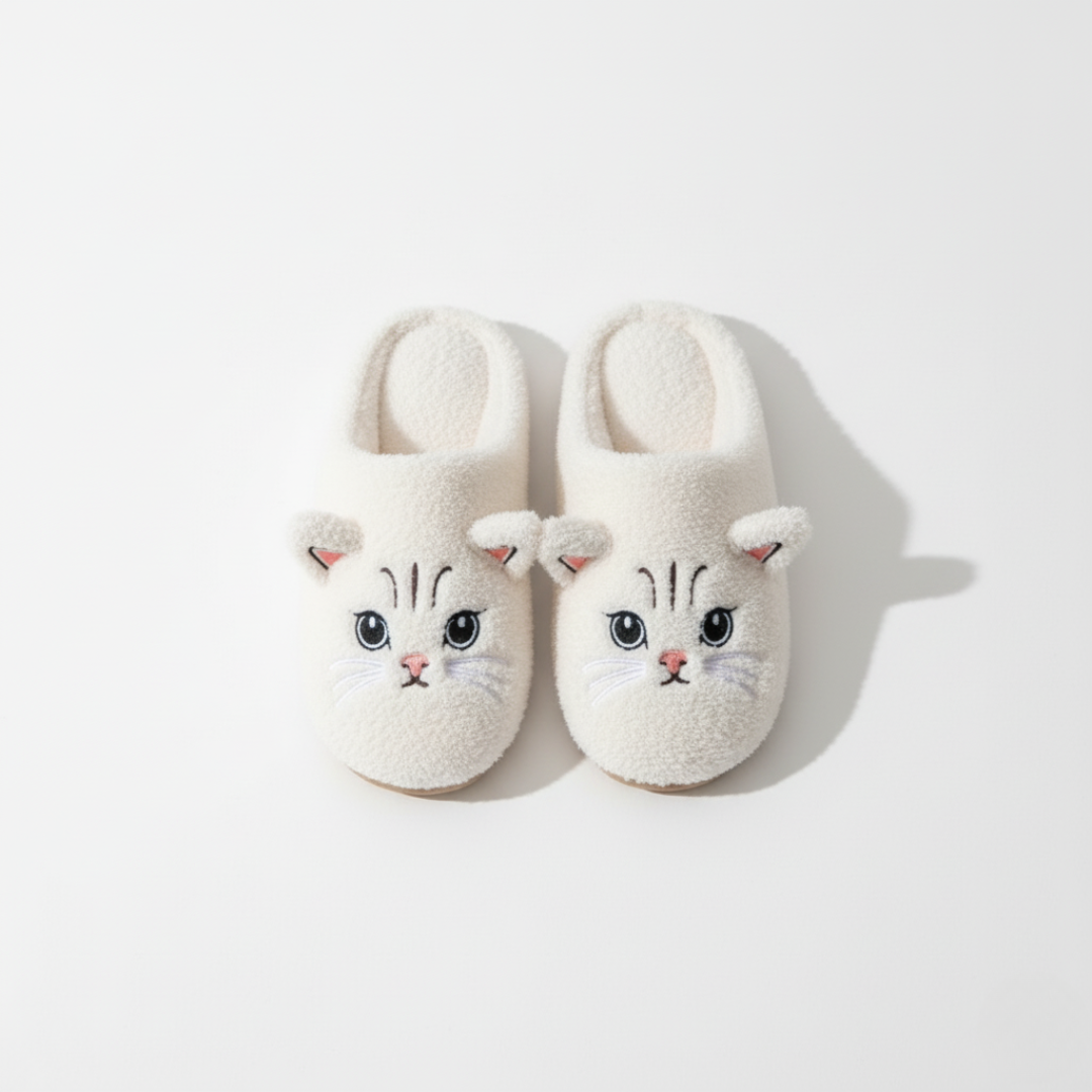 Zapatillas de casa acogedoras con diseño de bigotes