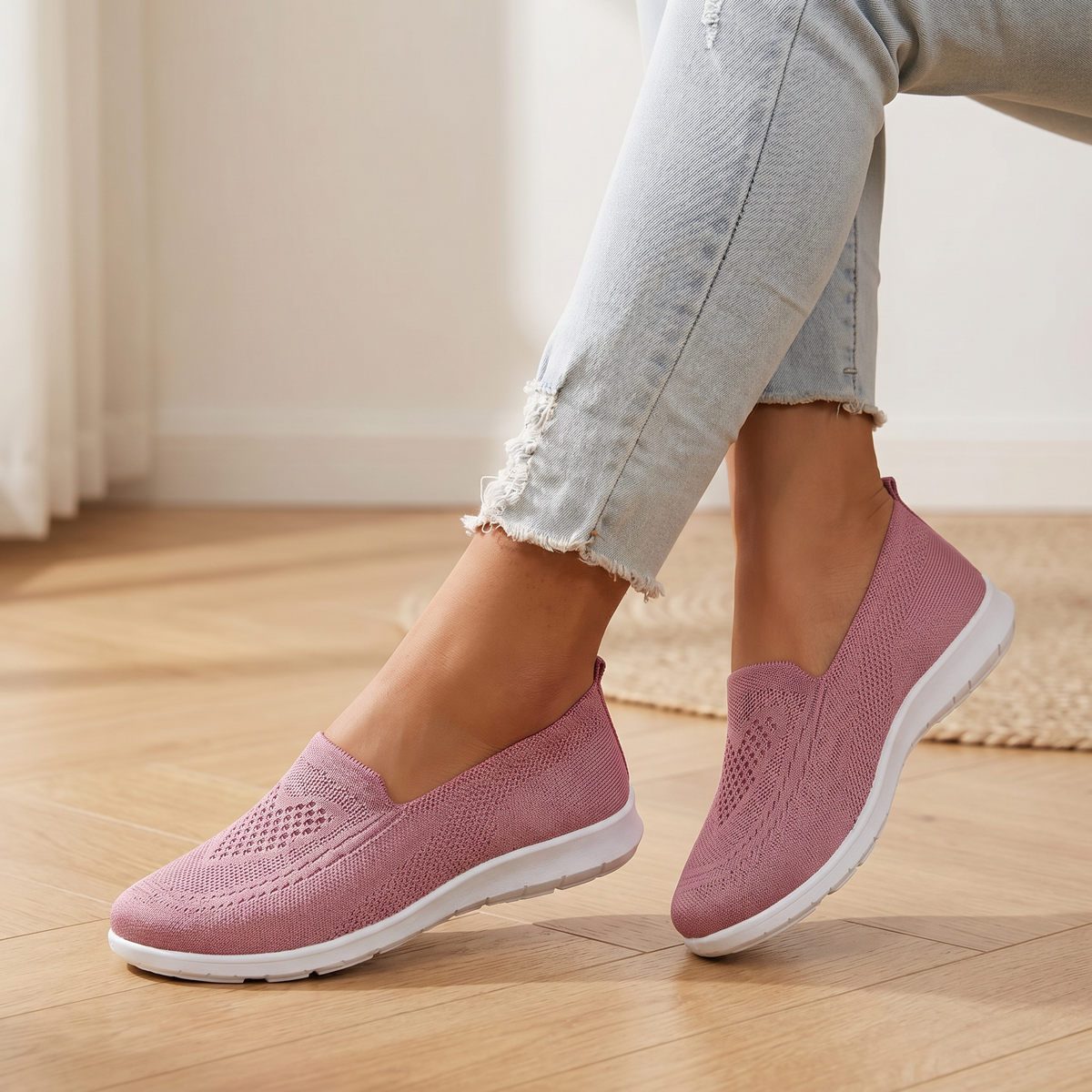 Zapatillas Deporte Slip-On de Punto para Mujer | Calzado de Paseo Transpirable con Amortiguación