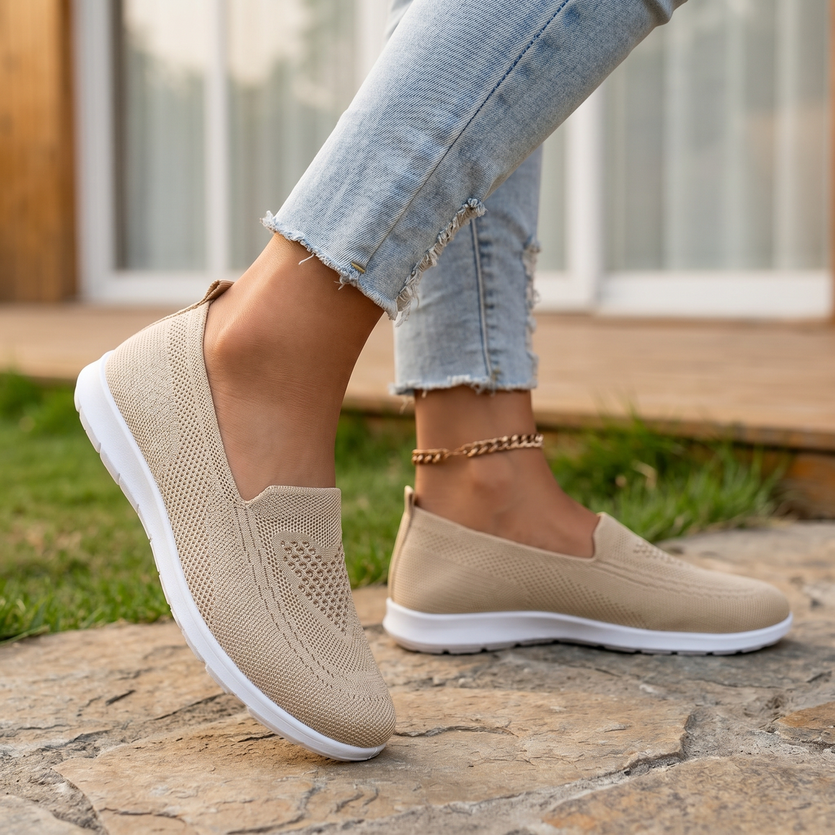 Zapatillas Deporte Slip-On de Punto para Mujer | Calzado de Paseo Transpirable con Amortiguación