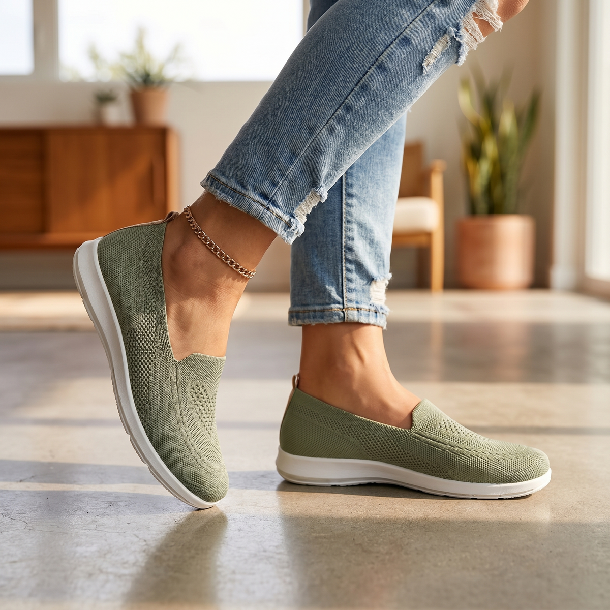 Zapatillas Deporte Slip-On de Punto para Mujer | Calzado de Paseo Transpirable con Amortiguación