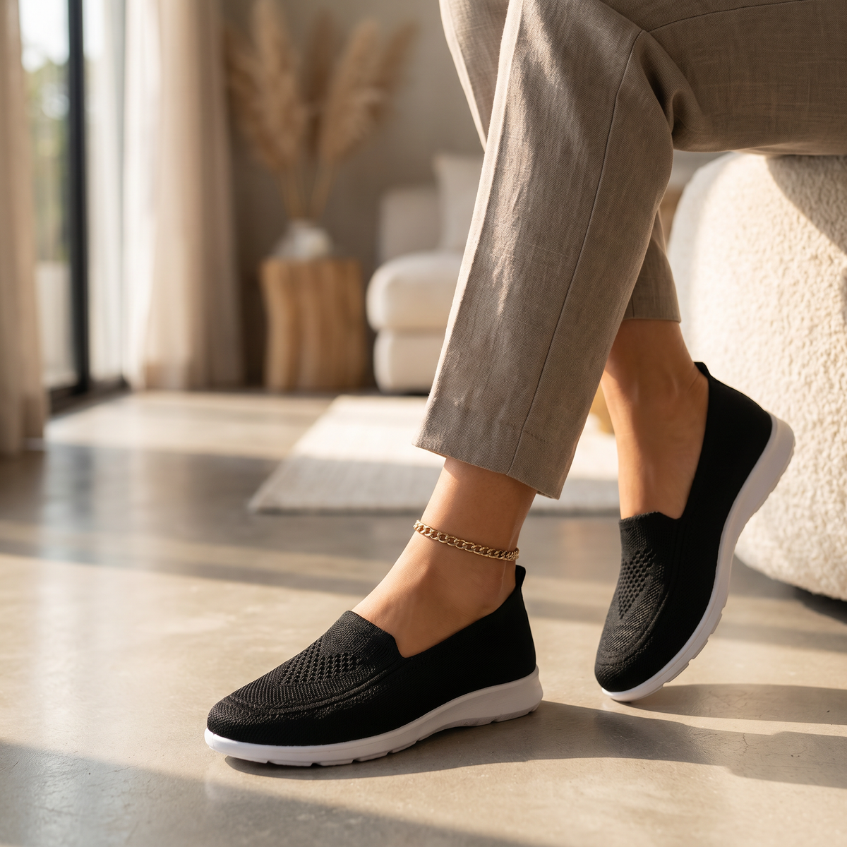Zapatillas Deporte Slip-On de Punto para Mujer | Calzado de Paseo Transpirable con Amortiguación