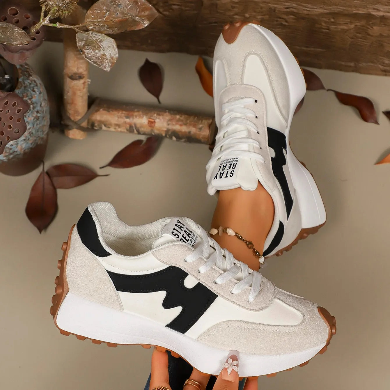 Zapatillas deportivas con plataforma a rayas para mujer