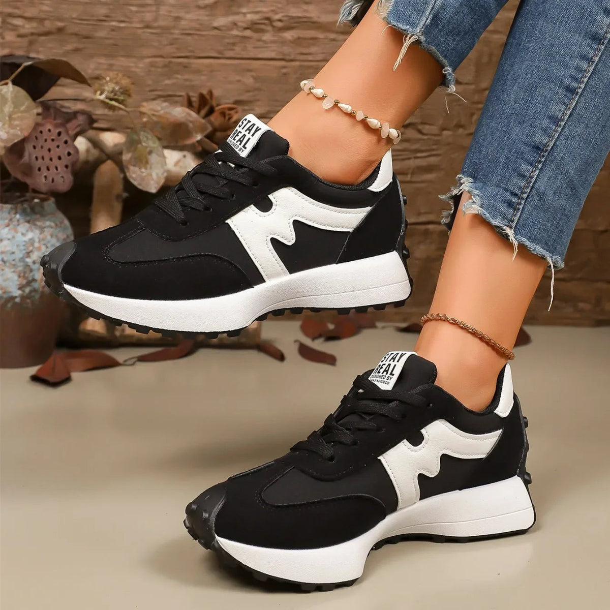 Zapatillas deportivas con plataforma a rayas para mujer