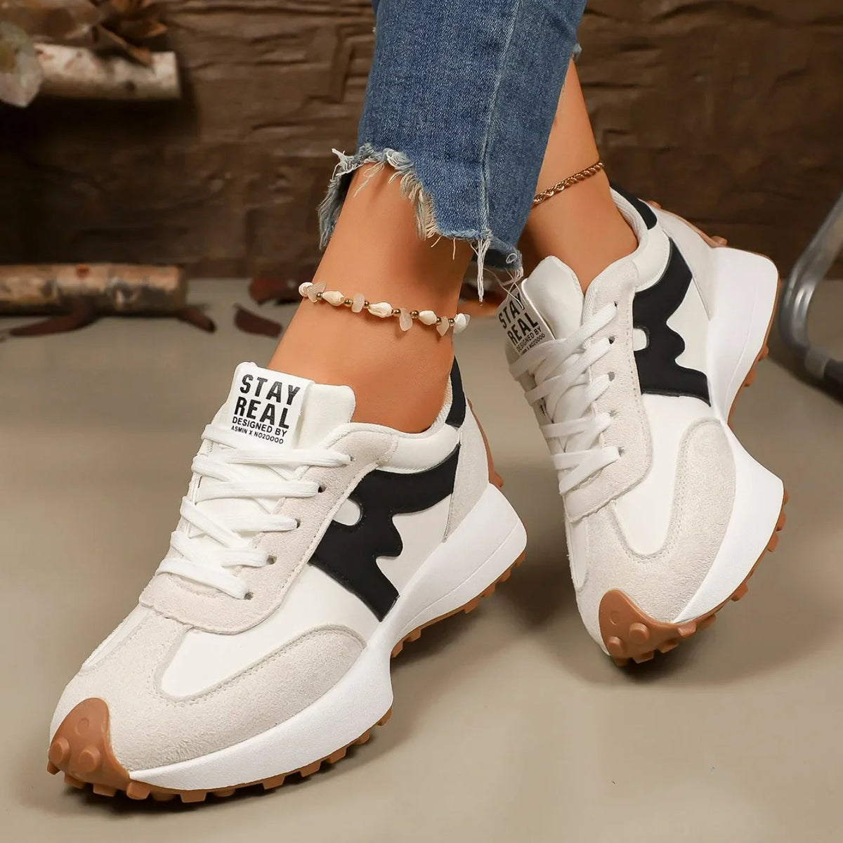 Zapatillas deportivas con plataforma a rayas para mujer