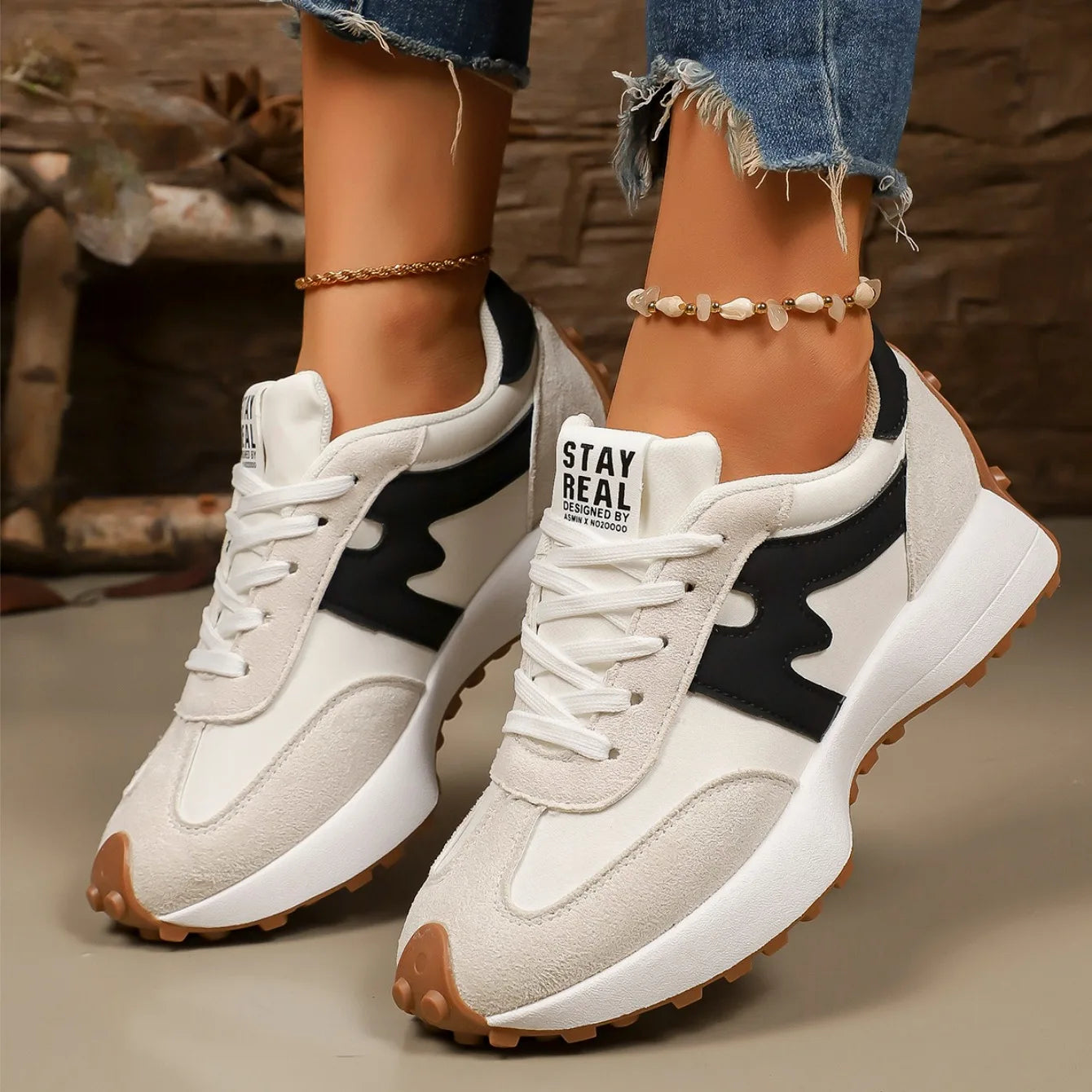Zapatillas deportivas con plataforma a rayas para mujer