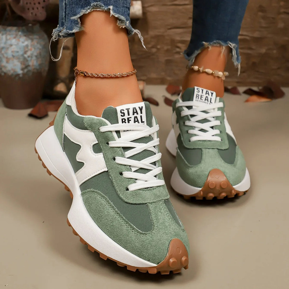 Zapatillas deportivas con plataforma a rayas para mujer