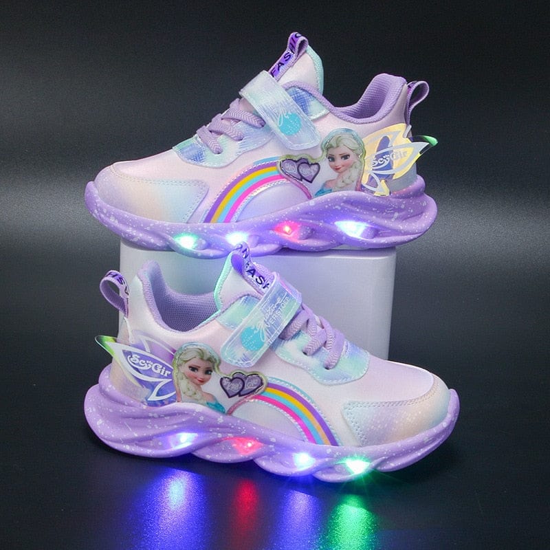 Zapatillas Deportivas Infantiles con Purpurina y Arcoíris - Calzado Infantil con Luces LED