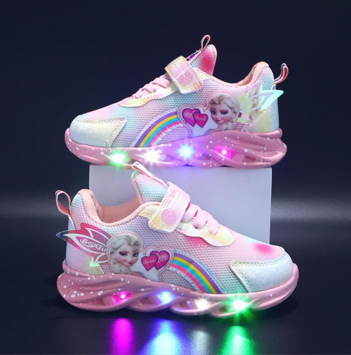 Zapatillas Deportivas Infantiles con Purpurina y Arcoíris - Calzado Infantil con Luces LED