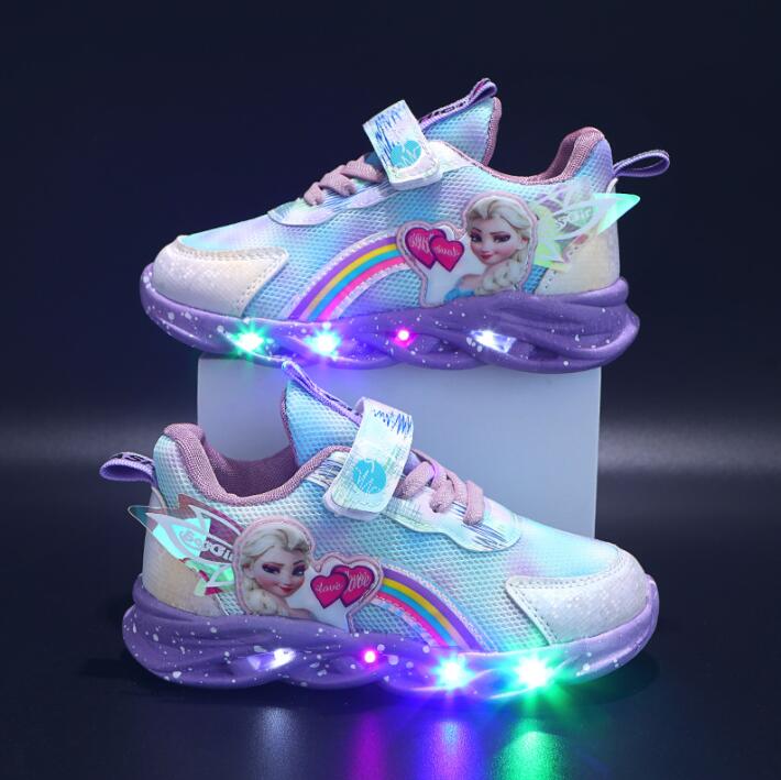 Zapatillas Deportivas Infantiles con Purpurina y Arcoíris - Calzado Infantil con Luces LED