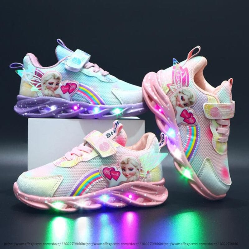 Zapatillas Deportivas Infantiles con Purpurina y Arcoíris - Calzado Infantil con Luces LED
