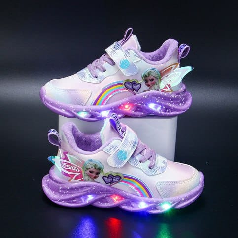 Zapatillas Deportivas Infantiles con Purpurina y Arcoíris - Calzado Infantil con Luces LED