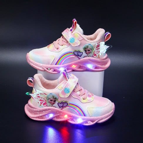 Zapatillas Deportivas Infantiles con Purpurina y Arcoíris - Calzado Infantil con Luces LED