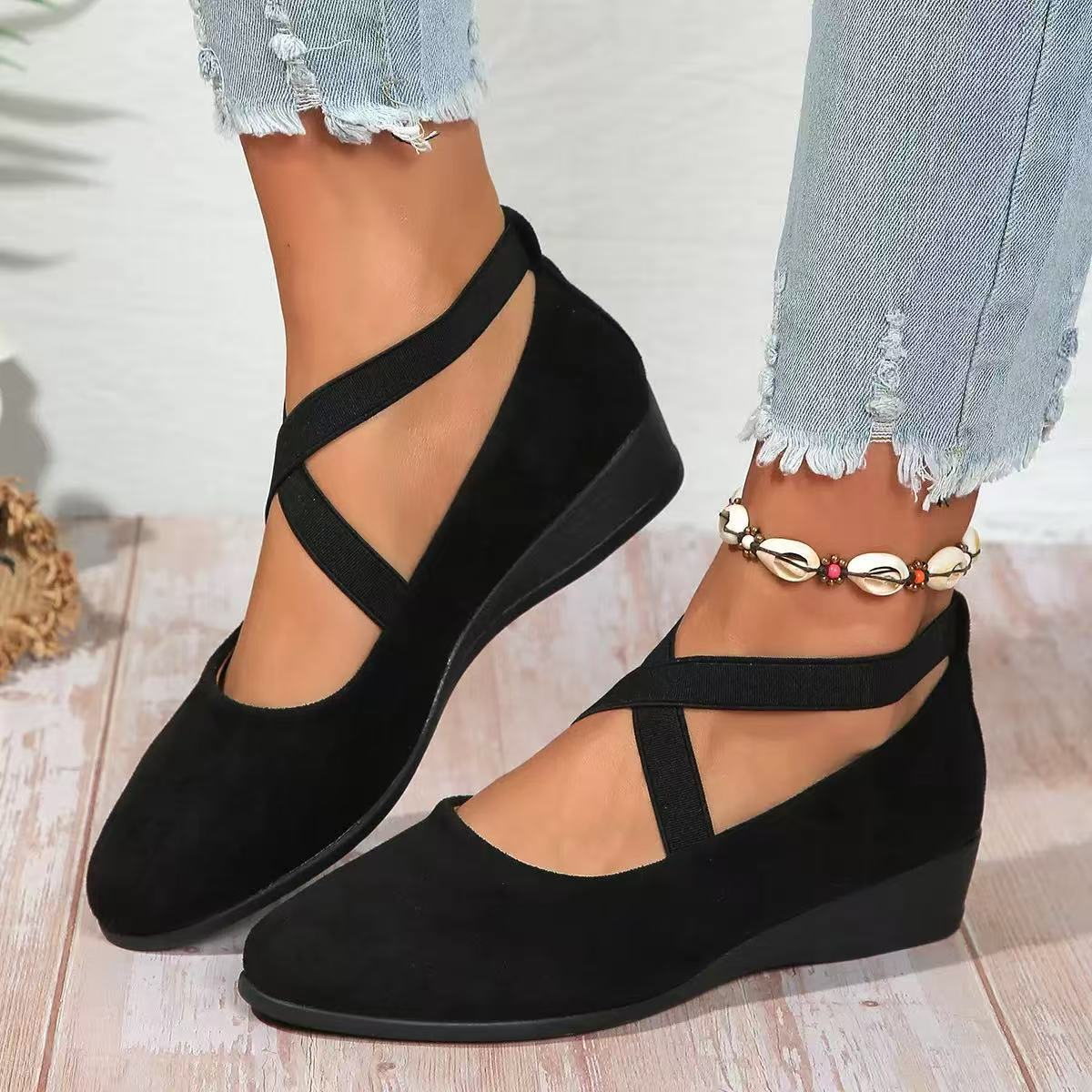 Zapatos de Bailarina Cerrados con Cruzado y Tacón Bajo para Mujer