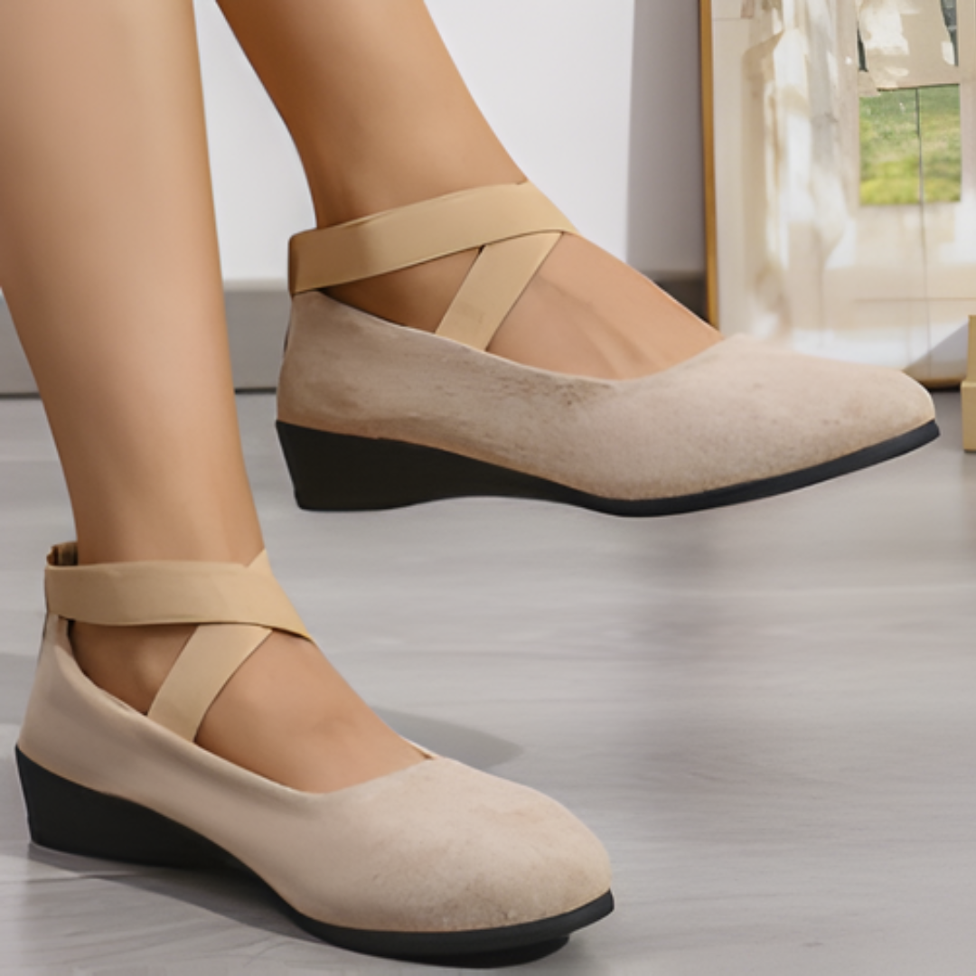 Zapatos de Bailarina Cerrados con Cruzado y Tacón Bajo para Mujer