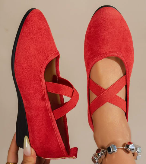 Zapatos de Bailarina Cerrados con Cruzado y Tacón Bajo para Mujer