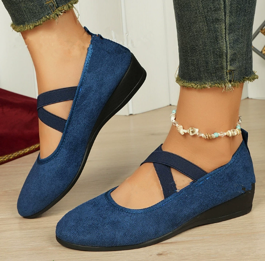 Zapatos de Bailarina Cerrados con Cruzado y Tacón Bajo para Mujer