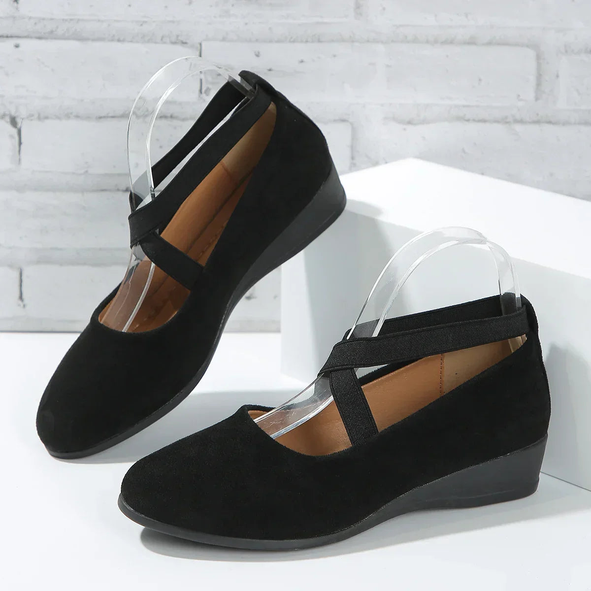 Zapatos de Bailarina Cerrados con Cruzado y Tacón Bajo para Mujer