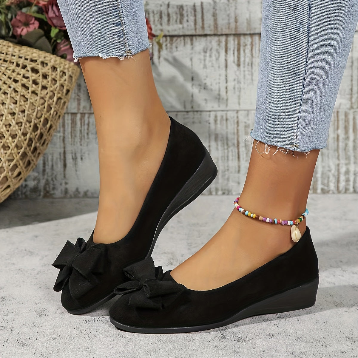 Zapatos de cuña con lazo