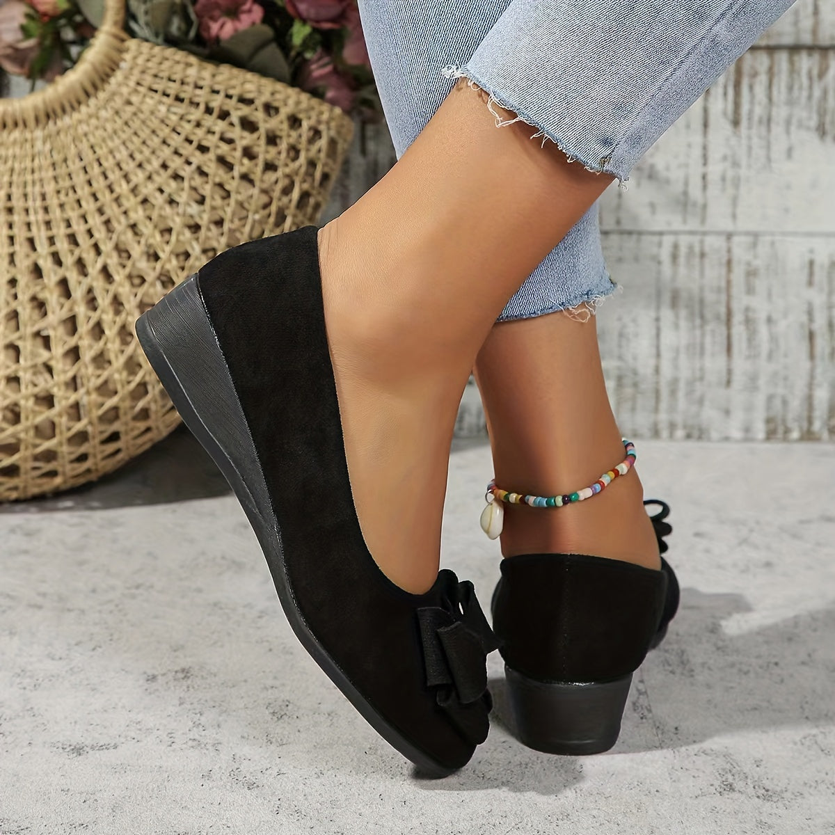 Zapatos de cuña con lazo