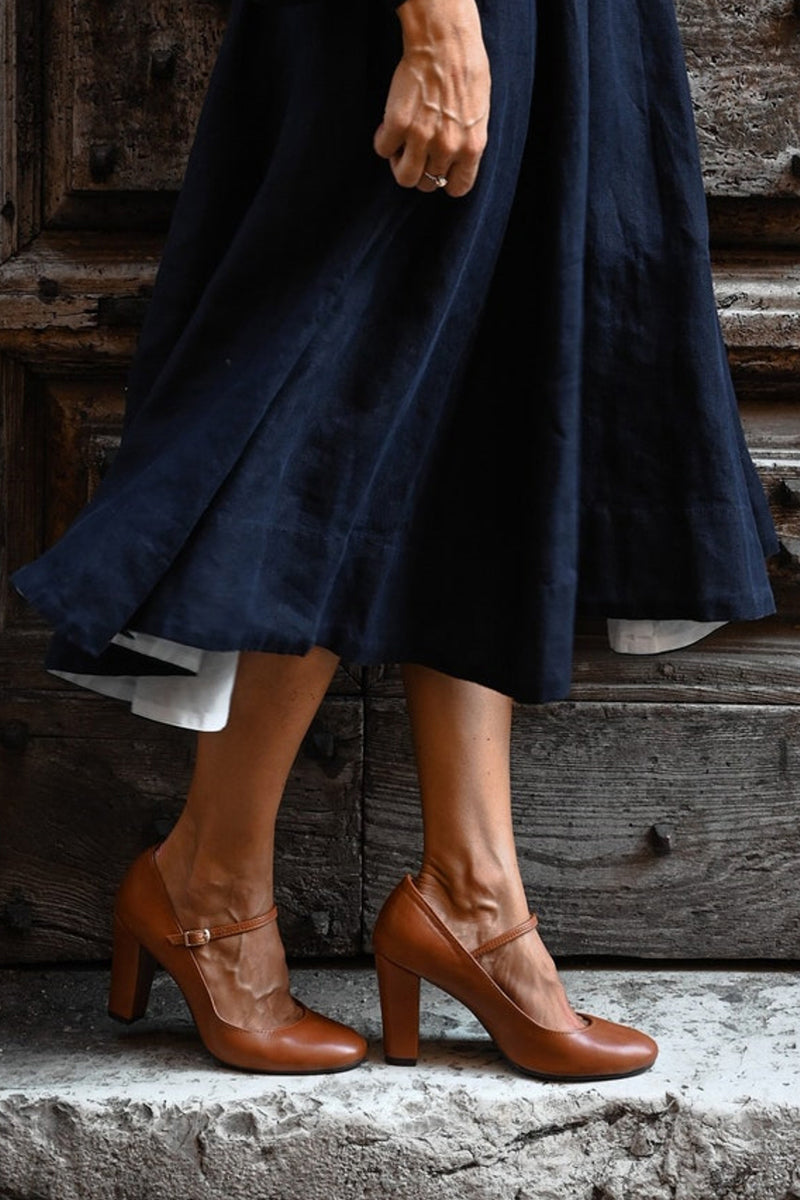 Zapatos de tacón ancho para mujer con puntera redonda y correa ajustable con hebilla