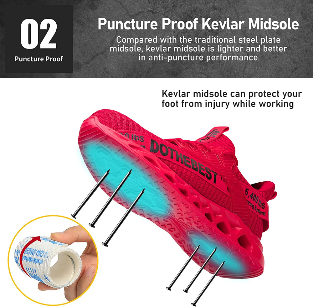 Zapatos de trabajo transpirables de Flyknit con puntera de acero y suela de Kevlar