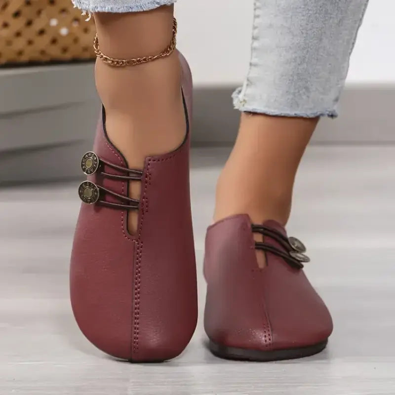 Zapatos planos elegantes y ergonómicos con puntera redonda y suela blanda