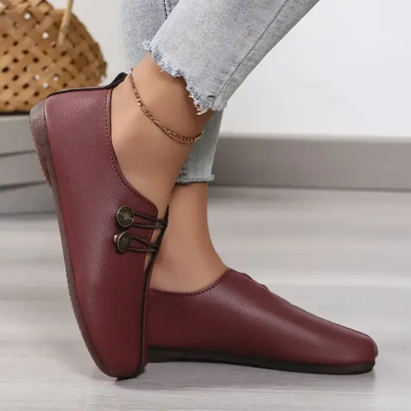 Zapatos planos elegantes y ergonómicos con puntera redonda y suela blanda