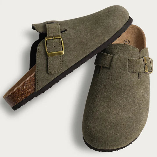 Zuecos de piel y corcho para mujer